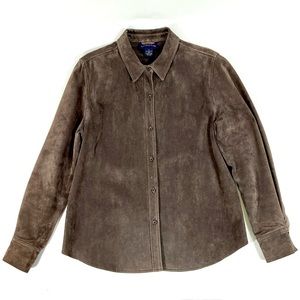 Charter Club Women's Brown Genuine Suede Leather Button Down Shirt Jacket 14